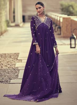 Purple georgette embroidery party wear salwar suit 1
