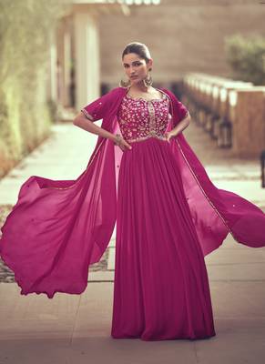 Rani pink georgette embroidery party wear salwar suit 1
