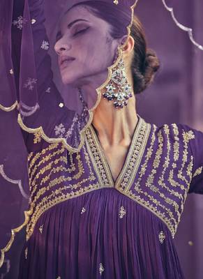Purple georgette embroidery party wear salwar suit 4