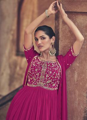 Rani pink georgette embroidery party wear salwar suit 4