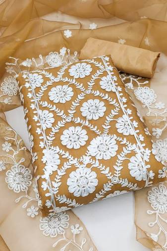 Brown Cotton Unstitched Dress material