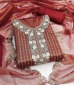 Brown Cotton Unstitched Dress material