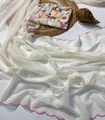 White saree with unstitched blouse