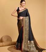 Black Woven Faux Kanchipuram Zari Silk saree With Blouse Piece
