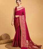 Dark Pink Woven Faux Kanchipuram Zari Silk saree With Blouse Piece