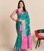 Rama Green Woven Patola Silk Blend Saree With Blouse Piece