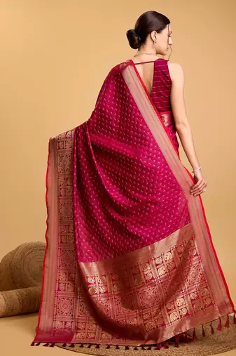 Dark Pink Woven Faux Kanchipuram Zari Silk saree With Blouse Piece