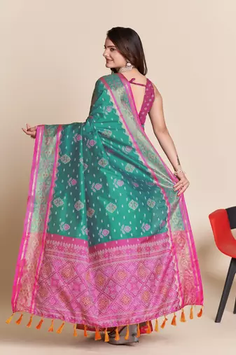 Rama Green Woven Patola Silk Blend Saree With Blouse Piece