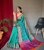 Rama Green Woven Patola Silk Blend Saree With Blouse Piece