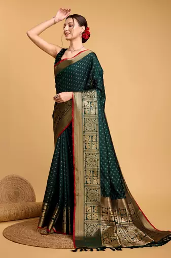 Green Woven Faux Kanchipuram Zari Silk saree With Blouse Piece