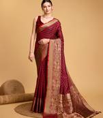 Maroon Woven Faux Kanchipuram Zari Silk saree With Blouse Piece