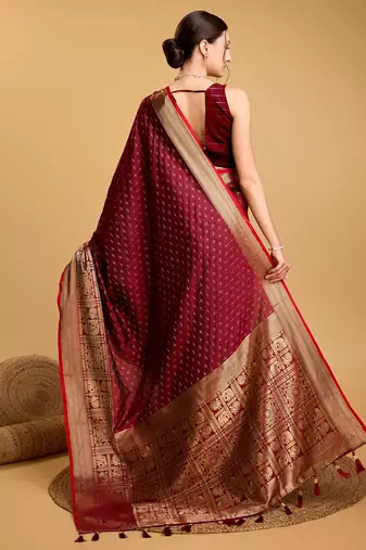 Maroon Woven Faux Kanchipuram Zari Silk saree With Blouse Piece