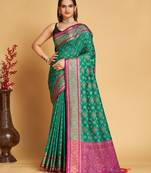 Rama Green Woven Silk Patola Silk Patola Saris With Blouse Piece