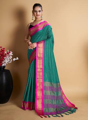Rama Green Woven Mysore Silk Uppada saree With Blouse Piece 1