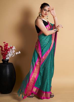 Rama Green Woven Mysore Silk Uppada saree With Blouse Piece 2