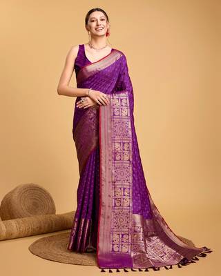Purple Woven Faux Kanchipuram Zari Silk saree With Blouse Piece 1