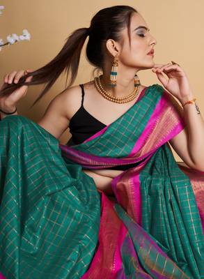 Rama Green Woven Mysore Silk Uppada saree With Blouse Piece 3