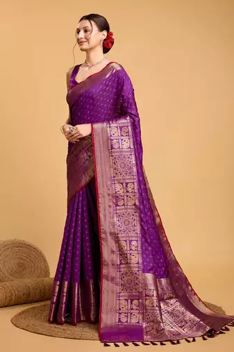 Purple Woven Faux Kanchipuram Zari Silk saree With Blouse Piece