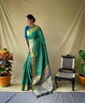 Rama Green Woven Bandhej Saree With Blouse Piece 1