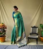 Rama Green Woven Bandhej Saree With Blouse Piece