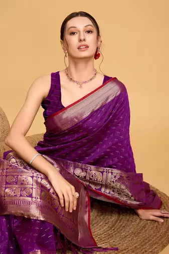 Purple Woven Faux Kanchipuram Zari Silk saree With Blouse Piece