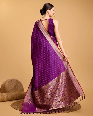 Purple Woven Faux Kanchipuram Zari Silk saree With Blouse Piece 5