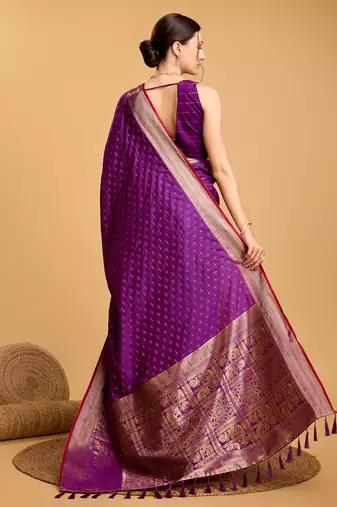 Purple Woven Faux Kanchipuram Zari Silk saree With Blouse Piece