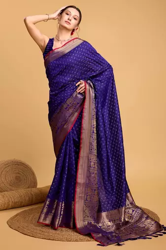 Royal Blue Woven Faux Kanchipuram Zari Silk saree With Blouse Piece