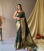 Green Woven Faux Kanchipuram Zari Silk saree With Blouse Piece