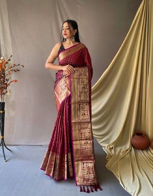 Maroon Woven Faux Kanchipuram Zari Silk saree With Blouse Piece 1