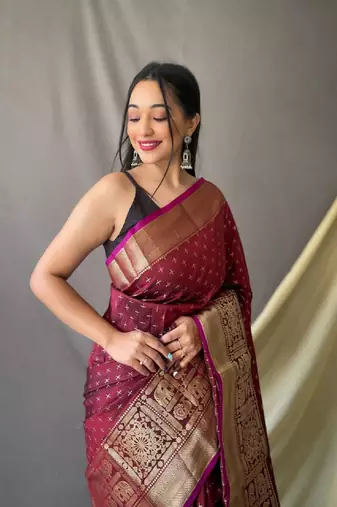 Maroon Woven Faux Kanchipuram Zari Silk saree With Blouse Piece
