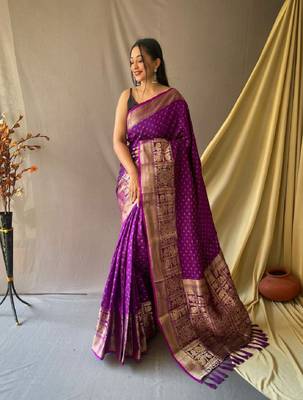 Purple Woven Faux Kanchipuram Zari Silk saree With Blouse Piece 1