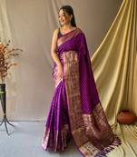 Purple Woven Faux Kanchipuram Zari Silk saree With Blouse Piece