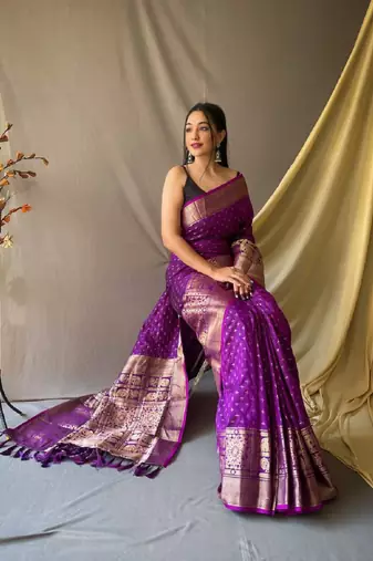 Purple Woven Faux Kanchipuram Zari Silk saree With Blouse Piece