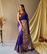 Royal Blue Woven Faux Kanchipuram Zari Silk saree With Blouse Piece