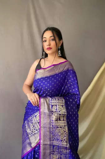 Royal Blue Woven Faux Kanchipuram Zari Silk saree With Blouse Piece