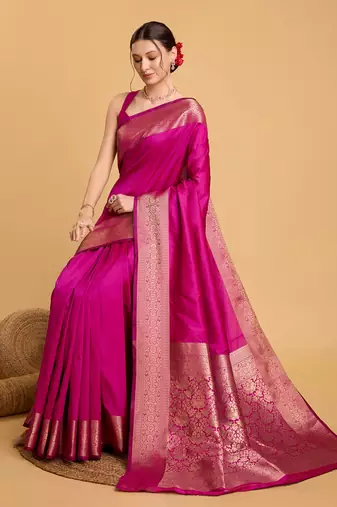 Women's Magenta Pink Fancy Kanchipuram Silk Saree