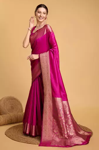 Women's Magenta Pink Fancy Kanchipuram Silk Saree