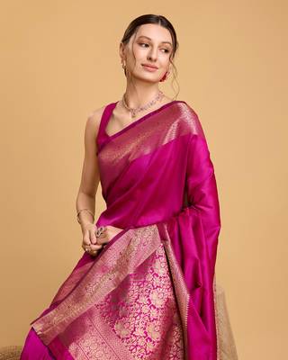 Women's Magenta Pink Fancy Kanchipuram Silk Saree 4