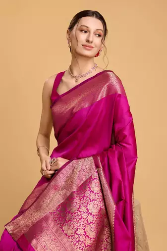 Women's Magenta Pink Fancy Kanchipuram Silk Saree