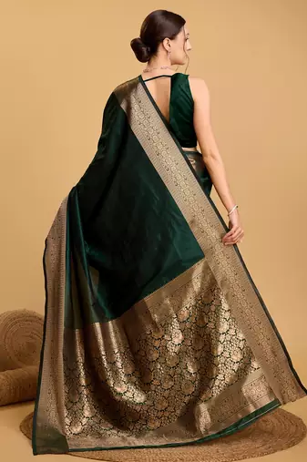 Forest Green Kanjivaram Silk Saree with Blouse Piece