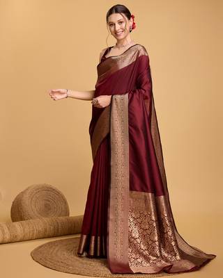 Kanchipuram Art Silk Woven Traditional Maroon Saree 3