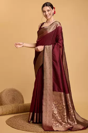 Kanchipuram Art Silk Woven Traditional Maroon Saree