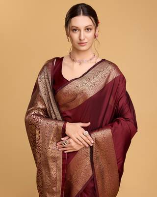Kanchipuram Art Silk Woven Traditional Maroon Saree 4