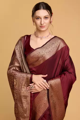 Kanchipuram Art Silk Woven Traditional Maroon Saree