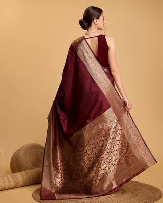 Kanchipuram Art Silk Woven Traditional Maroon Saree 5