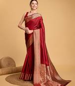 Red Woven Faux Kanchipuram Zari Silk saree With Blouse Piece