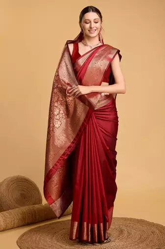 Red Woven Faux Kanchipuram Zari Silk saree With Blouse Piece