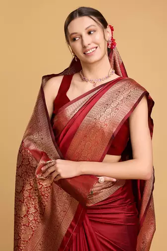 Red Woven Faux Kanchipuram Zari Silk saree With Blouse Piece
