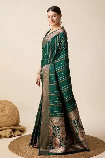 Green Woven Faux Kanchipuram Zari Silk saree With Blouse Piece